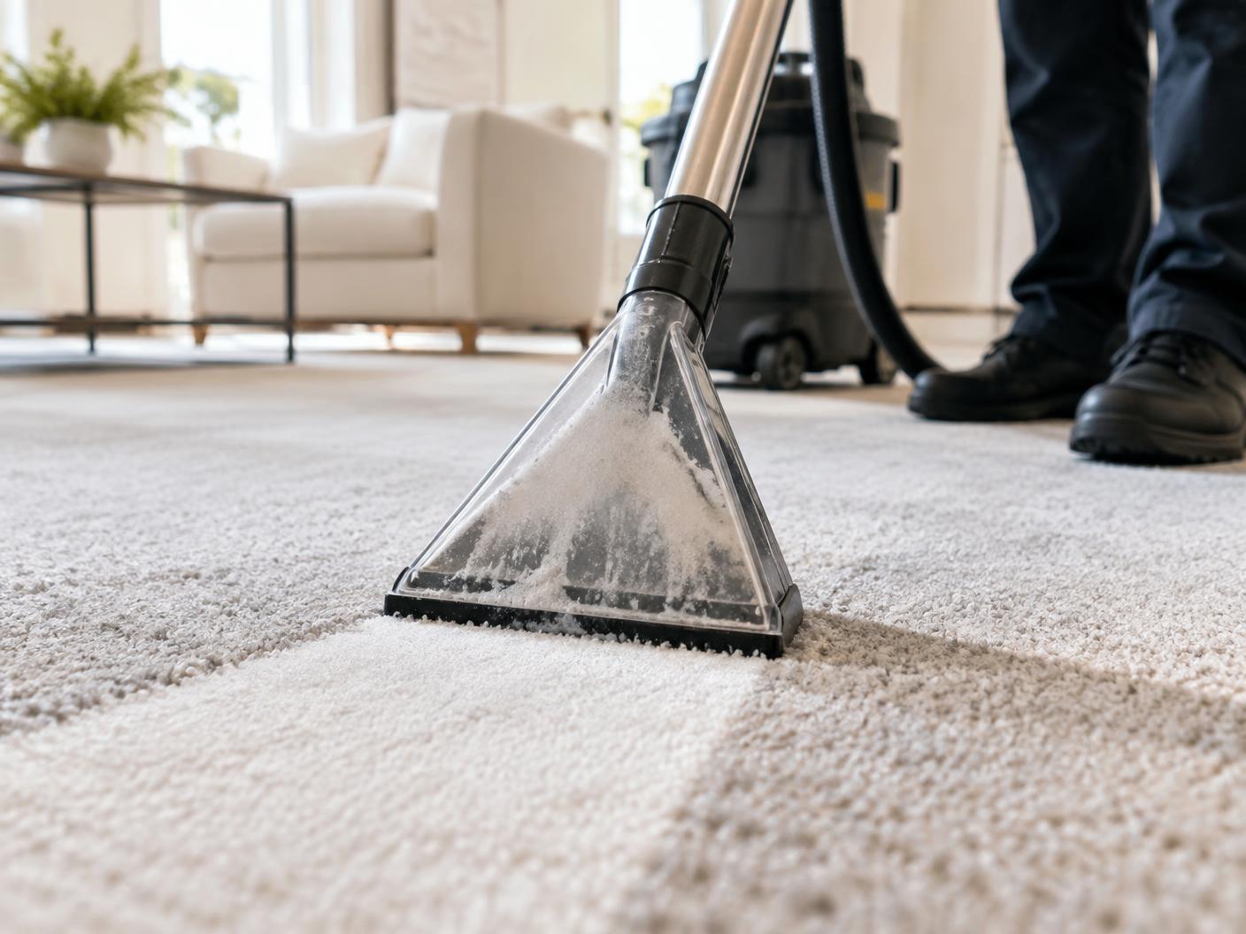 Limpeza profunda de carpete com equipamento profissional